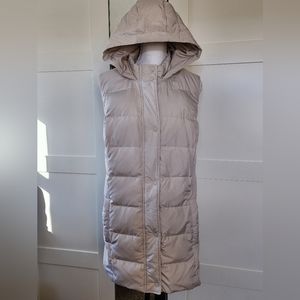 J. Jill Cream Down Tunic Length Puffer Vest With Hood Size XL